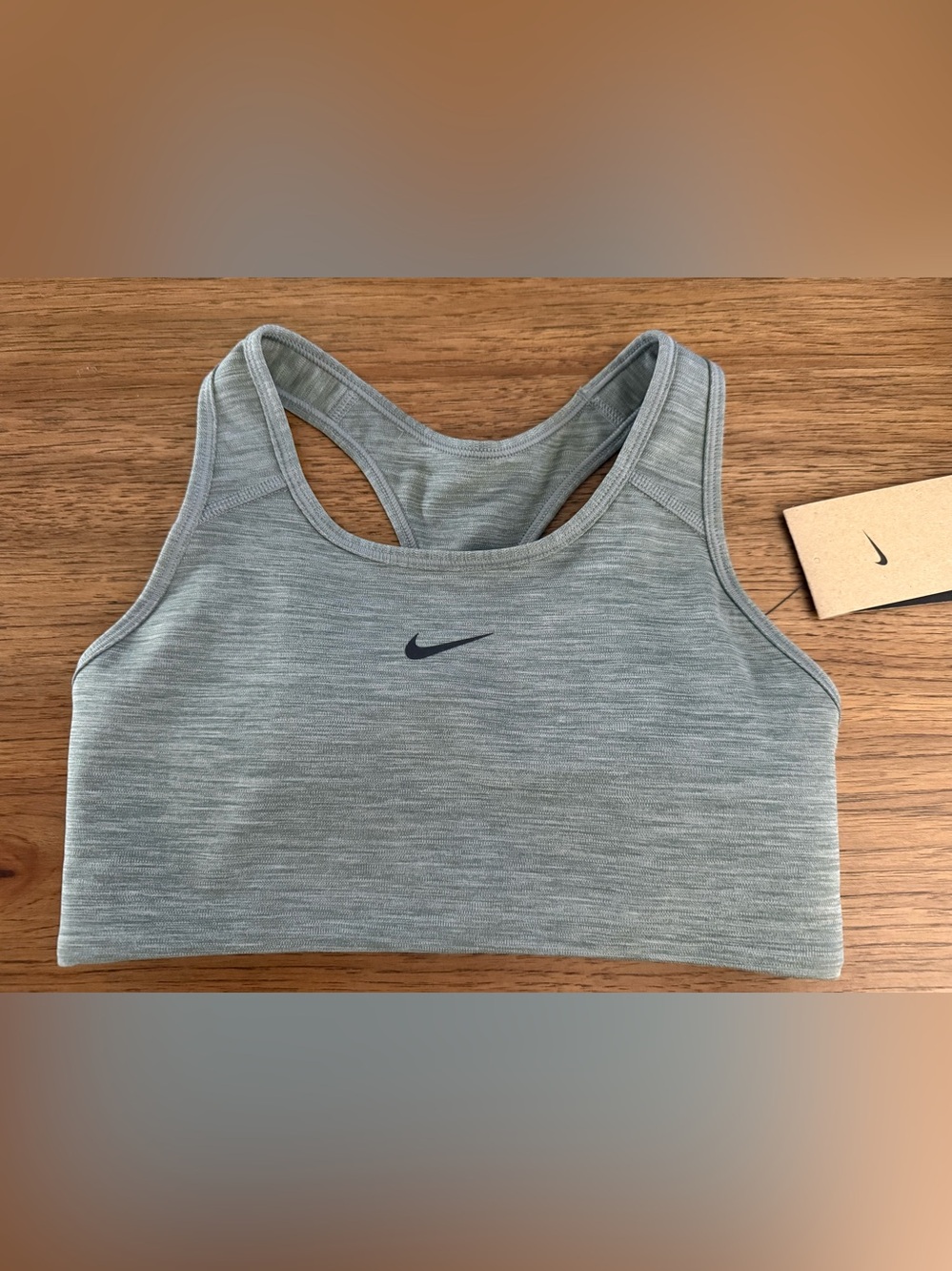 Nike Women's Light Grey Racerback Sports Bra with Black Swoosh